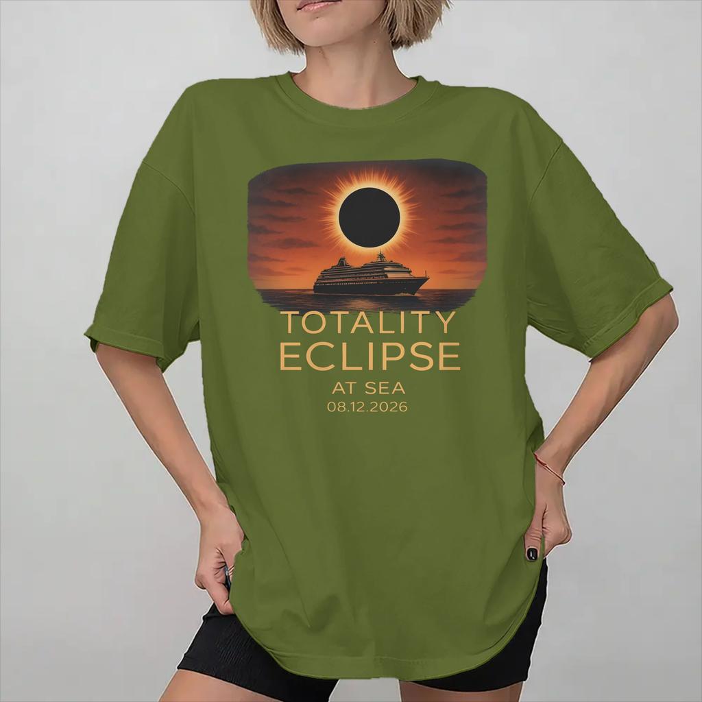 Unisex Wounisex Print Total Solar Eclipse At Sea 2026 Tee T Shirt Pure Cotton Tshirts Clothing