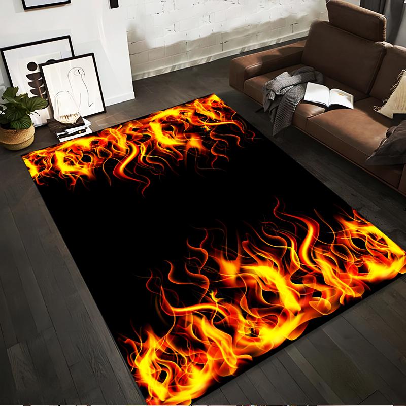 

Black Carpet with Fiery Flame Pattern, Modern Home Decor Rug Suitable for use as an anti-slip for living room bedroom sofas 40x60cm( 15x23in )