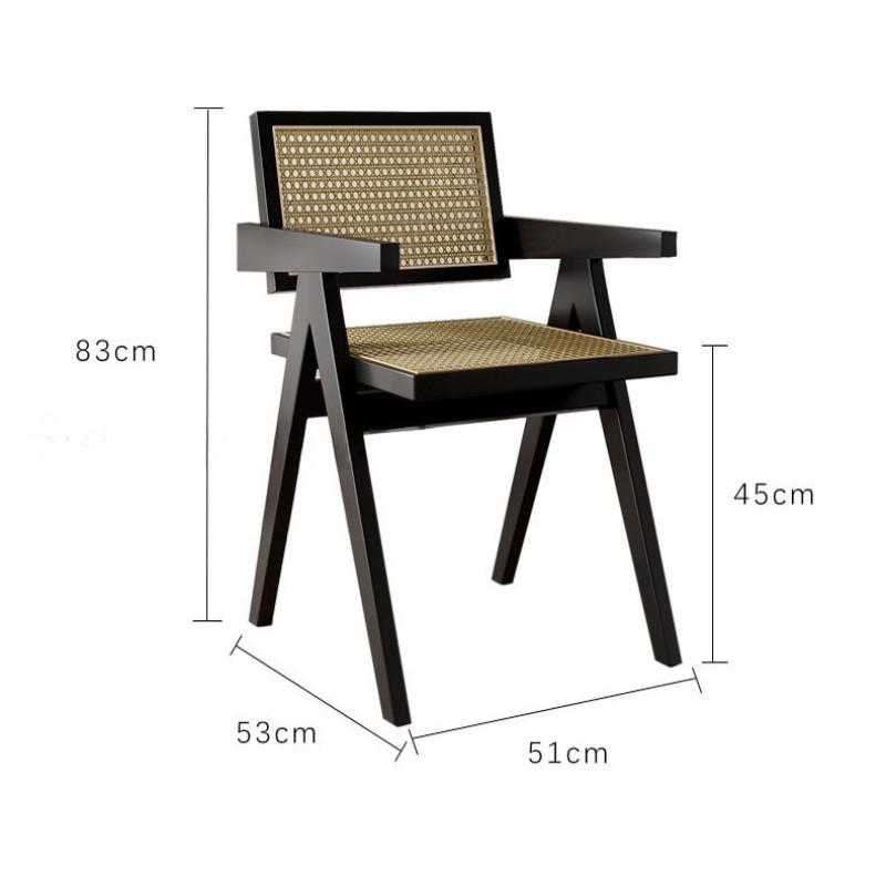 Mid-Century Rattan Chairs Living Room & Kitchen Wooden Chair with Hand-Woven Rattan Backres Home Leisure Chair