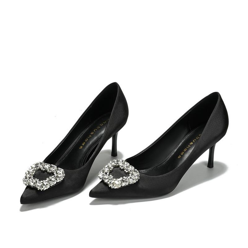 Spring and summer women's fashion sweet and elegant pointed head light mouth stiletto high heels rhinestone temperament comfortable woman