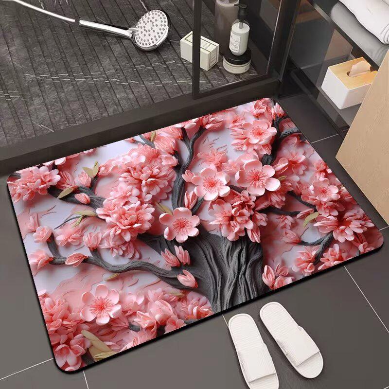 3D Floral Diatom Mud Quick-Dry Bathroom Mat - Absorbent, Soft, Non-Slip Toilet & Kitchen Carpet