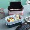 1PC 1400ml Double-layer Lunch Box Portable Compartment Food Box Microwave Lunch Box With Fork Chopsticks And Spoon Picnic Fresh