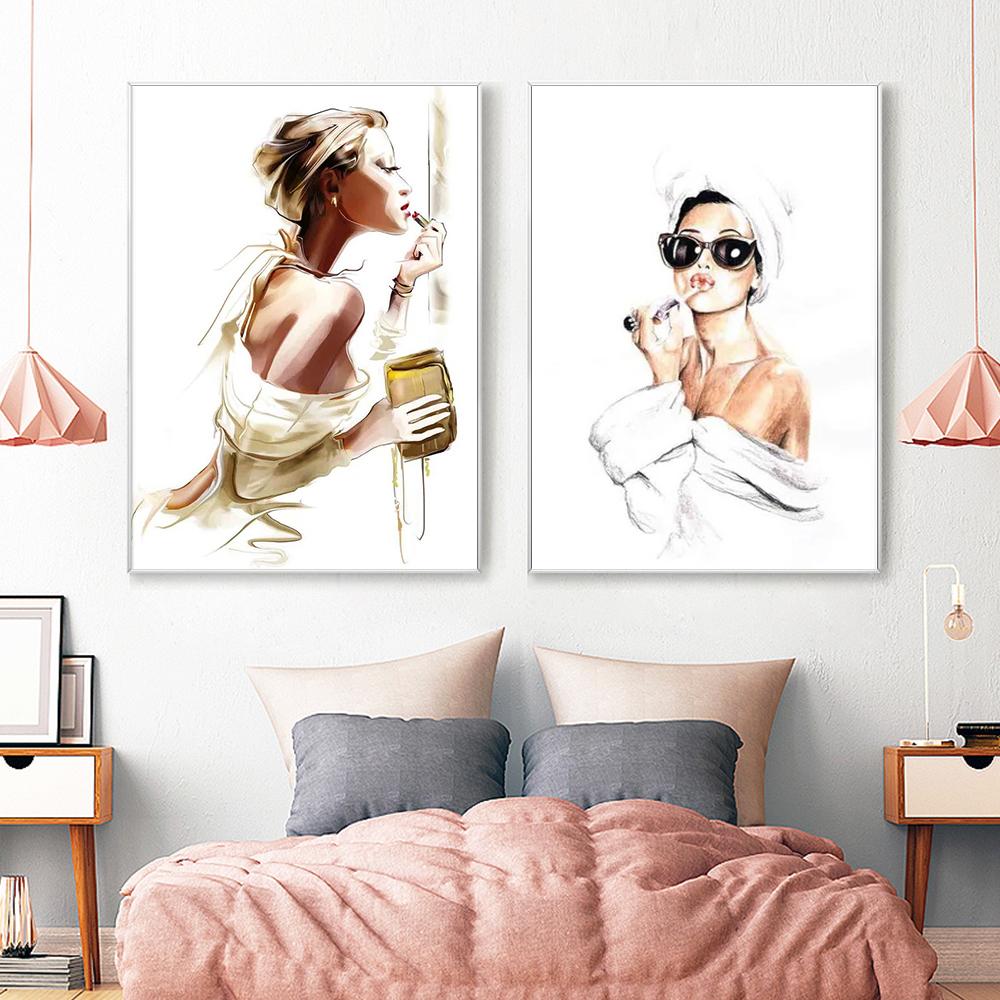 Minimalist Kadın için Ruj Uygulanan Tuval Boyama Sanat Görüntüsü ile Modern Moda Duvar Posterleri Baskılar Oturma Odası Yatak Odası Ev Duvar Dekorasyonu için
