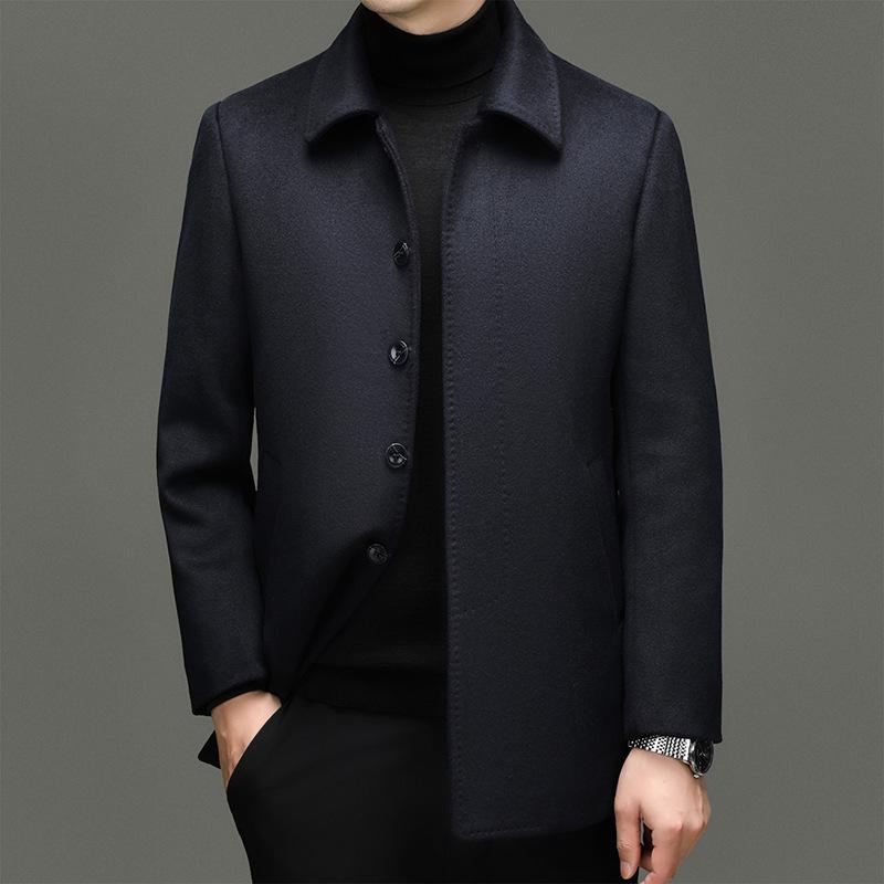 Men's Winter Mid-Length Wool Coat with Detachable Down Liner - Luxury Business Lapel Outerwear