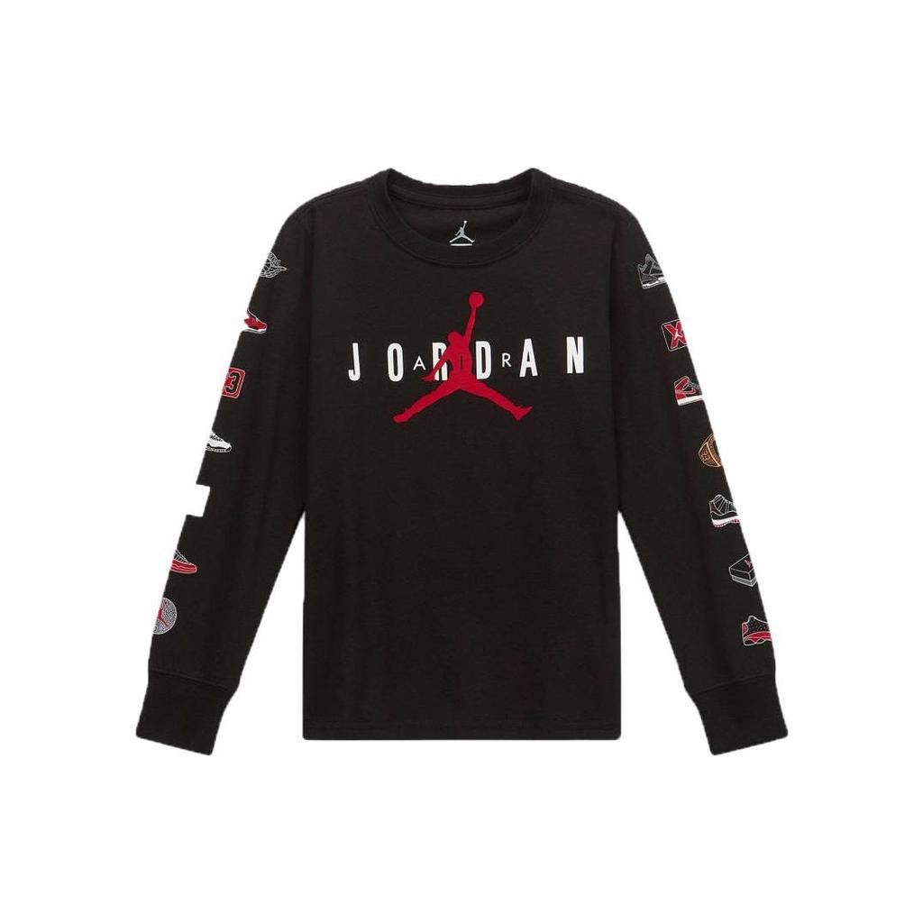 Jordan Logo Printed Crew Neck Long Sleeve Retro T-Shirt Kids Tops Black HA5421-023