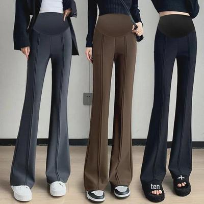Pantalon évasé de maternité élégant: Pantalon de costume de printemps coupe slim, grand et confortable avec fentes