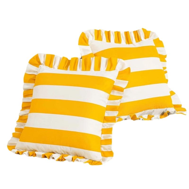2 Piece Striped Pillow Cover Polyester Outdoor Decorative Throw Pillow Case With Invisible Zippers For Pool Garden