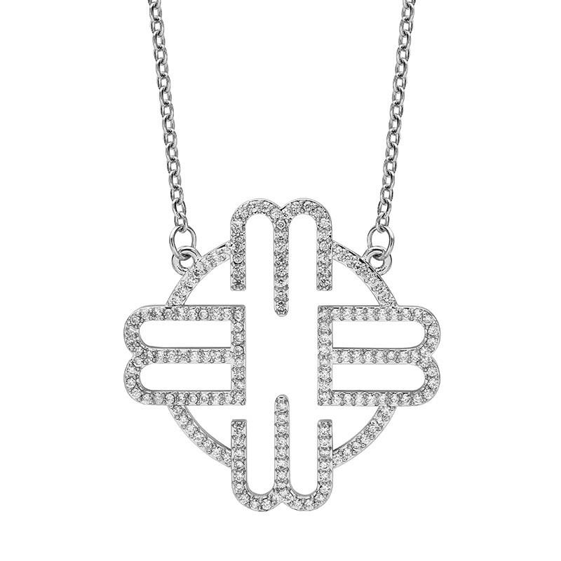 Elegant Titanium Steel Necklace For Women Featuring Mb Letter Design With Diamond Inlay