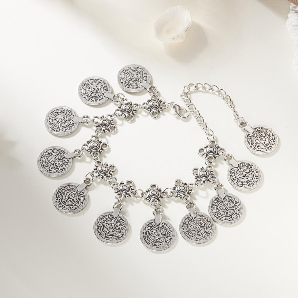Vintage Coin Pendants Anklets for Women Bohemian Ethnic Metal Retro Coin Foot Chain Summer Beach Vacation Jewelry Accessories