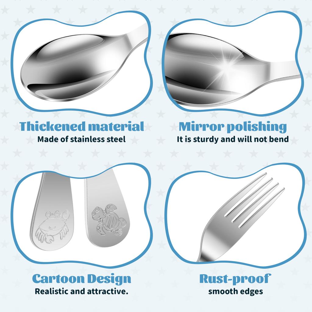 10 Pcs Kids Cutlery Set Stainless Steel Children Cutlery Kit Forks and Spoons Set Dessert Cake Fork Kids Silverware Kit for Home
