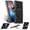 Capa Flip de Couro Fibra de Carbono para Samsung Galaxy Z Fold 7 6 5 Carregamento Magnético Suporte de Anel Capa Protetora
