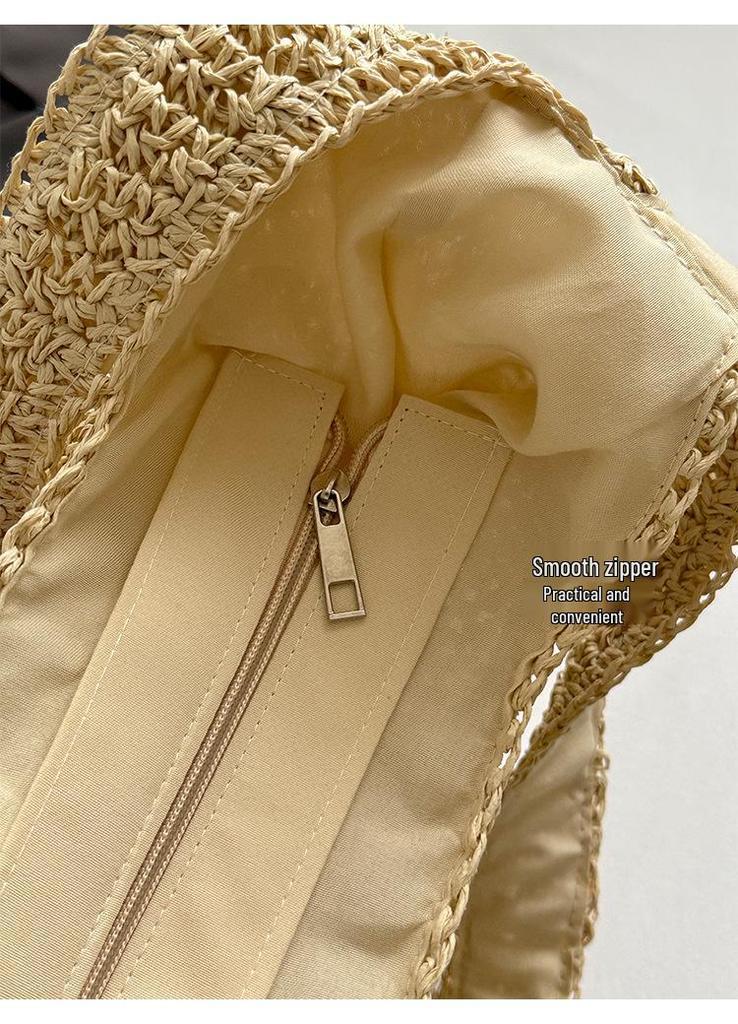 European & American Mori Style Single Shoulder Straw Woven Bag - Casual, Versatile, Large Capacity Beach Holiday Bag.