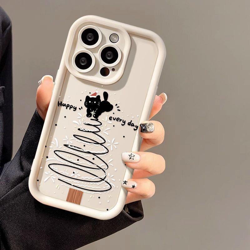 Pouzdro pro iPhone 16 15 Cartoon Cute Christmas Cat silikonové pouzdro na telefon iPhone 14 13 12 11 Pro Max XS Max X XR 7 8 Plus SE3 Soft Women Casing Cover