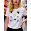 European Size Women's T-Shirt | Soft Comfortable White Heart Print T-Shirt | Short Sleeve Crew Neck Spring Summer Casual Top | Women's T-Shirt