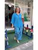 2024 Fashion Women's Cotton Linen Two-Piece Set: Loose Long Sleeve Top & Casual Print Pants