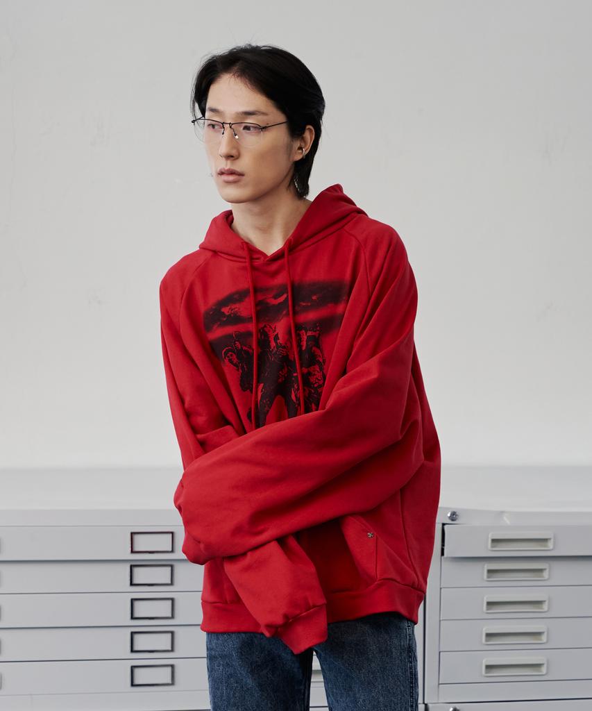 Three Sweepers Vintage Hoodie Red