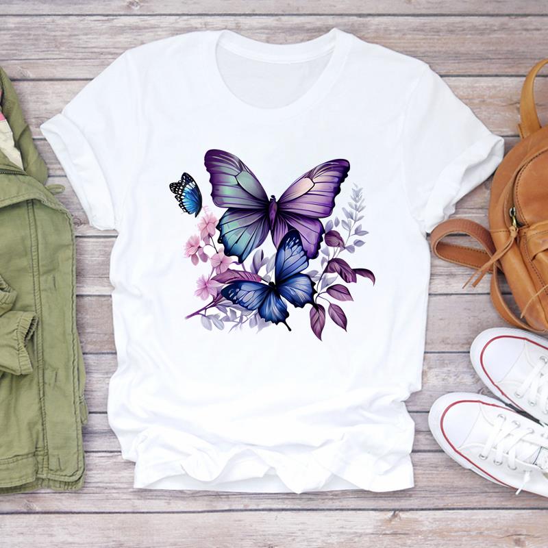 (Asian Size)  Print Lady T Shirt Trend Butterfly Trend 90s  Fashion Women Clothing Casual Top Short Sleeve Tee Female Graphic T-shirts
