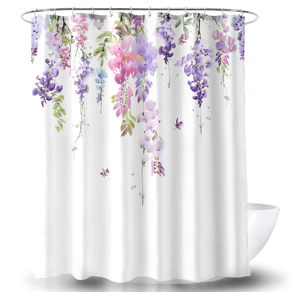 Lavender Shower Curtain with Hooks Waterproof Polyester Fabric Purple Floral Plant Bathroom Bathtub Curtains for Bath Room Tub
