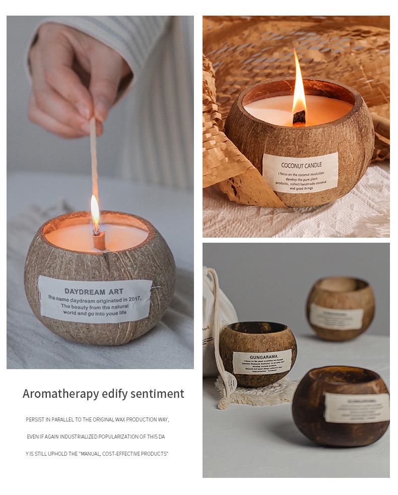 Coconut Shell Aromatherapy Candle with Essential Oil Incense Burner and Plant Wax Scented Candle Gift Set