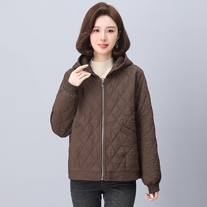 Palton de bumbac cu glugă pentru femei de vârstă mijlocie - Jachetă nouă 2024 călduroasă și ușoară cu croială largă pentru toamnă și iarnă