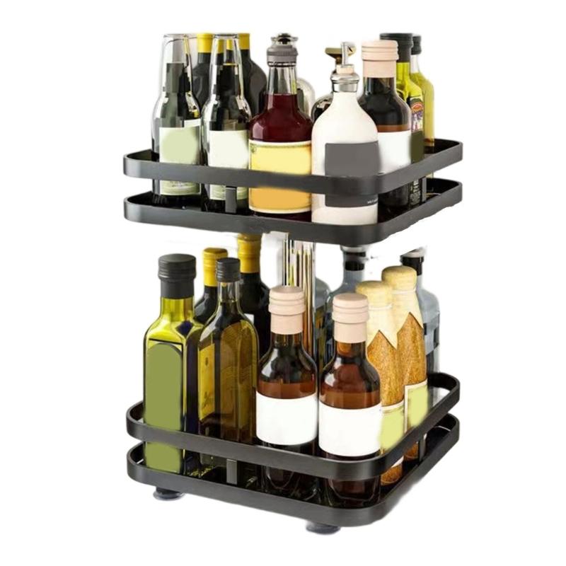 Space Saving Rotating Shelf for Kitchen Bathroom Metal Organizers Adjustable Cosmetic Spice Storage HX6C