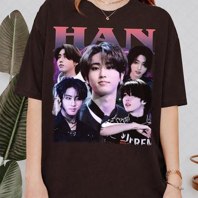 Han Jisung Collage T-Shirt, Retro 90er Kpop Grafikbekleidung, Stay Fan T-Shirt