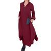 European and American Solid Color V-Neck Satin Long-Sleeve Pocket Dress