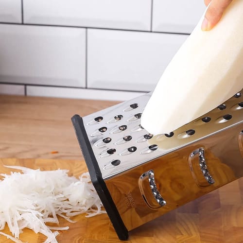 4-Sided Grater, Potato, Fruit, Vegetable, Cheese Shredder and Slicer, Kitchen Multifunctional Vegetable Cutter with Handle and Non-Slip Rubber Bottom,