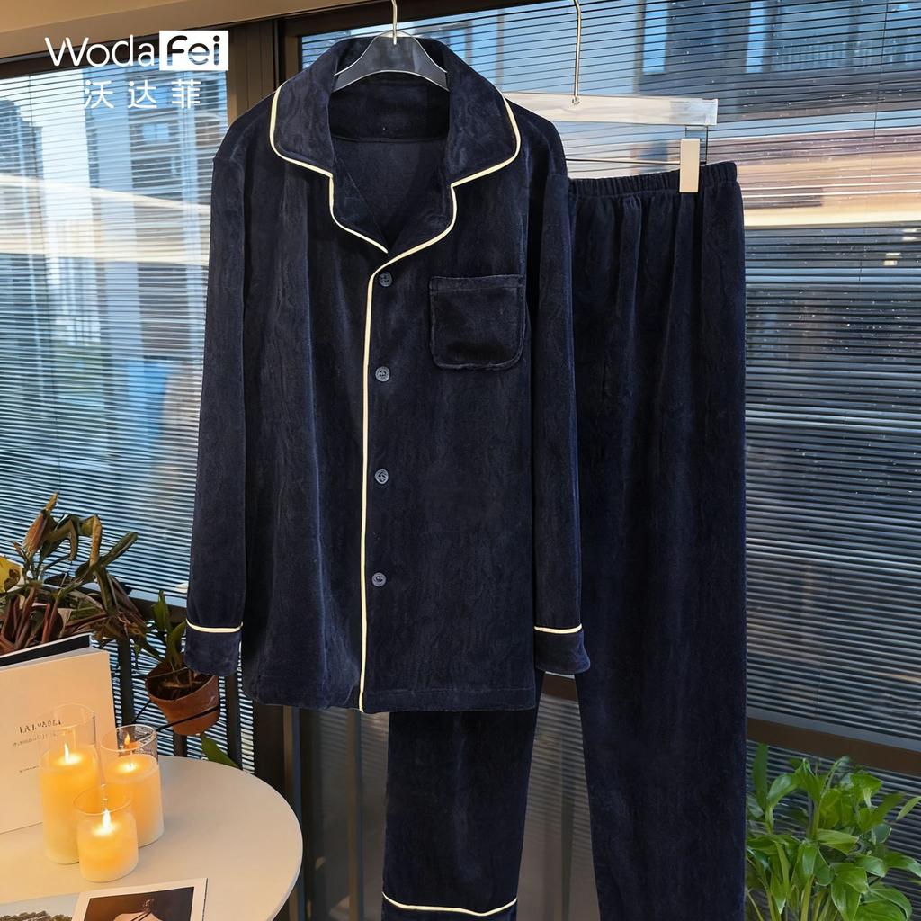 Red Newlywed Couple Pajamas Set, Island Velvet Men's Warm Loungewear, Long-sleeved Thickened Pajamas Women's Autumn and Winter Models