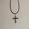 Gothic Bat Cross Dark Thorn Love Heart Pendant Black Bead Stacked Necklace Y2K Personalized Halloween Charm Grunge Jewelry Gift
