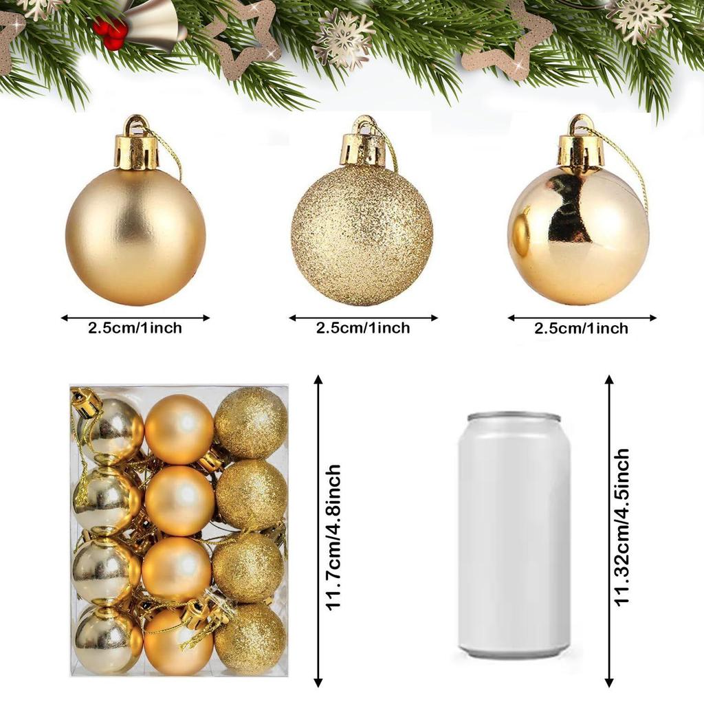 Pack of 24 Christmas Tree Decoration Balls Ornaments Hanging Props Xmas Tree Décor Accessories - Christmas Decorations Items for Home Office