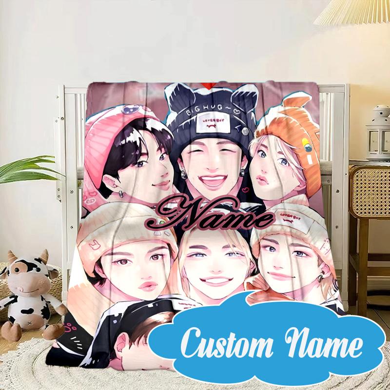 Custom Name K-pop Stars Unite Blanket bed sofa Blanket Flannel Blanket for Camping, Hiking, Picnic Essentials,gift for Fan family