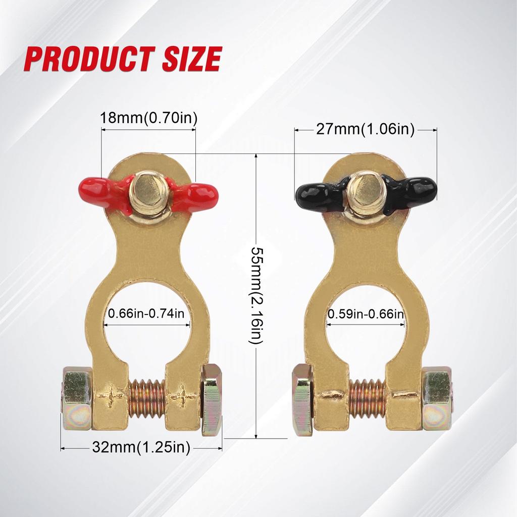 Brass Battery Pole Terminals Suitable for Motorcycles Cars Trucks Boats Caravans 12V or 24V Voltage Easy Installation