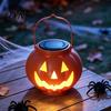 Festive Patio Hanging Decor Solar Pumpkin Lanterns, Waterproof Outdoor Halloween Light, Spooky Automatic Dusk To Dawn Lights Orange Lantern