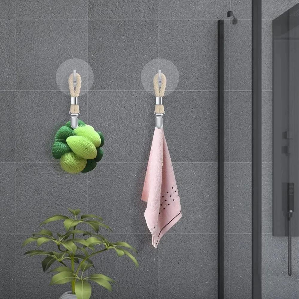 2025 Bathroom Towel Clips Braided Cotton Towel Clip with Metal Clamp 1PCS for Home Bathroom Kitchen Storage Pegs
