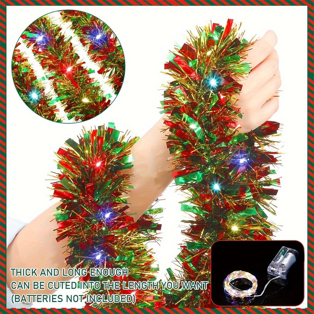 Christmas Tinsel Garland Thick Hanging Decorations for Xmas Party Indoor Outdoor (Without Battery)  for Festive Decorations