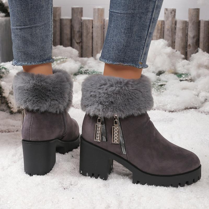Fashion Fluffy Fur High Heel Ankle Boots with Platform Women 2025 Winter Thick Bottom Furry Snow Boots Warm Short Plush Woman's Shoes