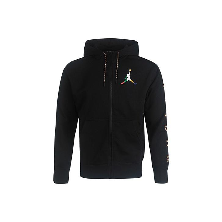 Jordan Men's Black Logo Print Zip-Up Hooded Jacket Outerwear Cz5429-010 Cm