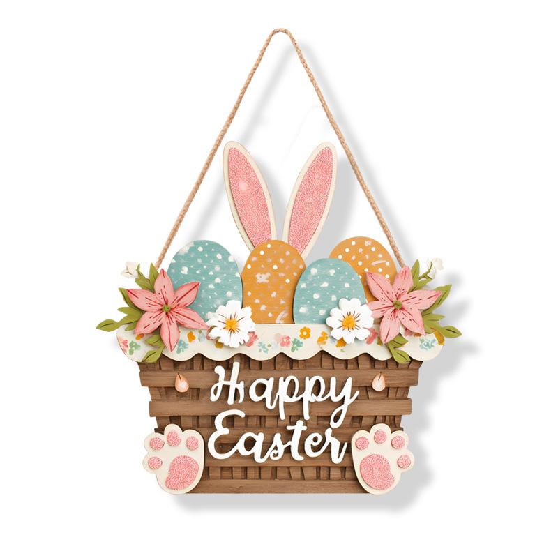 12x12 inch/30x30 cm Easter Wooden Hanging Door Sign Rabbit Egg Decorative Plaque for Easter Front Door Decor