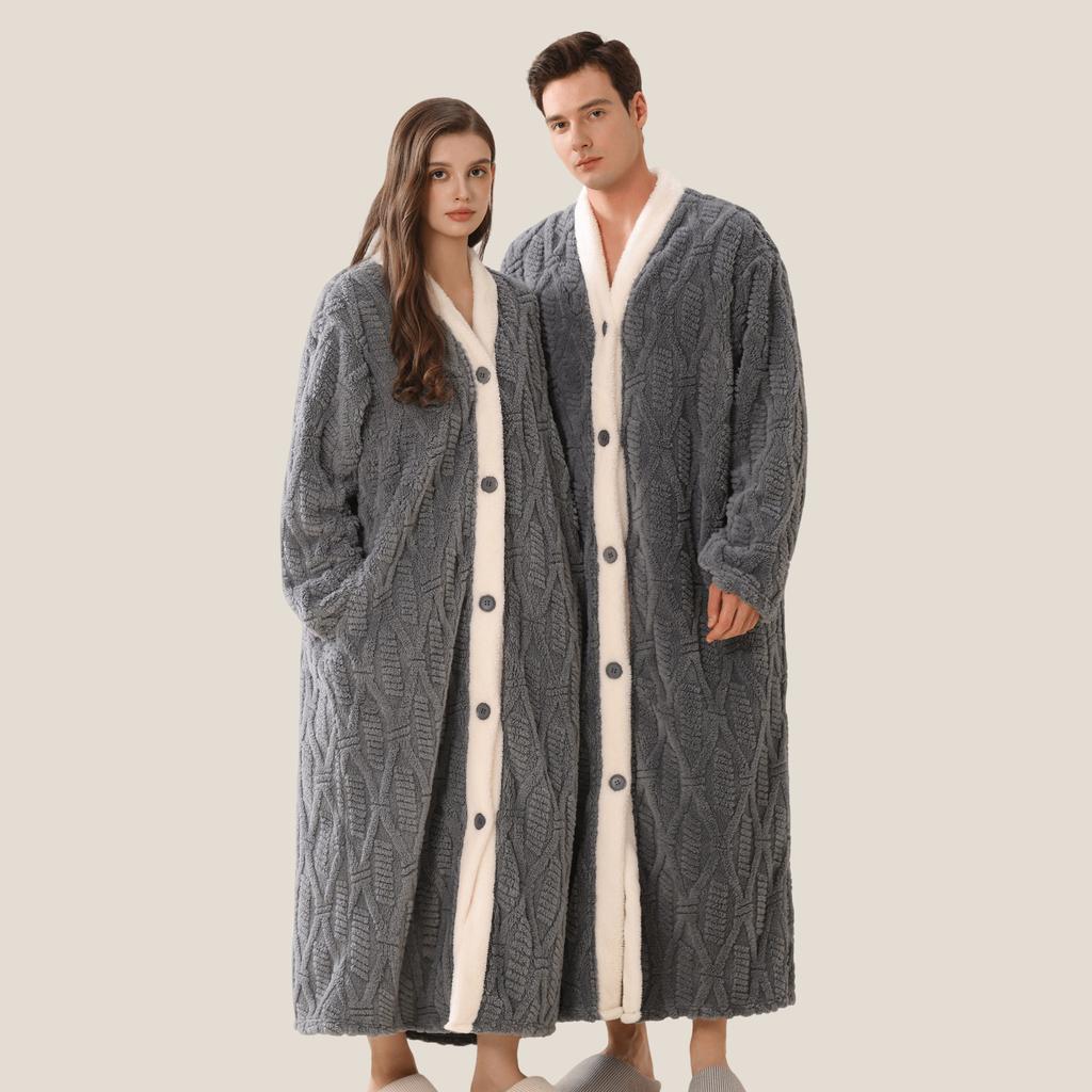 Men's Plush Bathrobe Button Up Long Housecoat Winter Warm SPA Fleece Duster Robe with Pocket Flannel Full Length Loose Fit Nightgown Sleepwear for Men