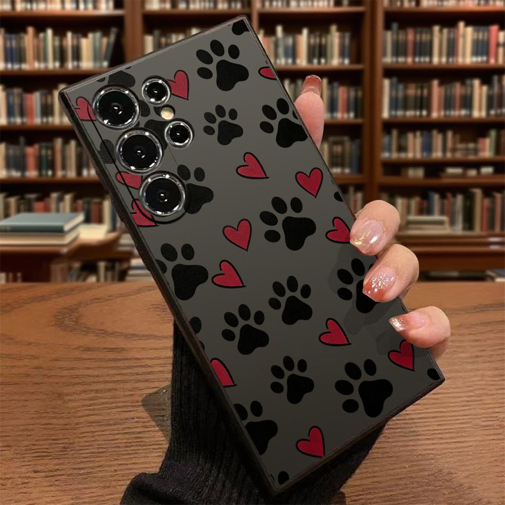 Paw Prints and Red Hearts Soft TPU Case Slim Shockproof Protective Cover For Samsung Galaxy S Ultra FE Plus A Series 5G