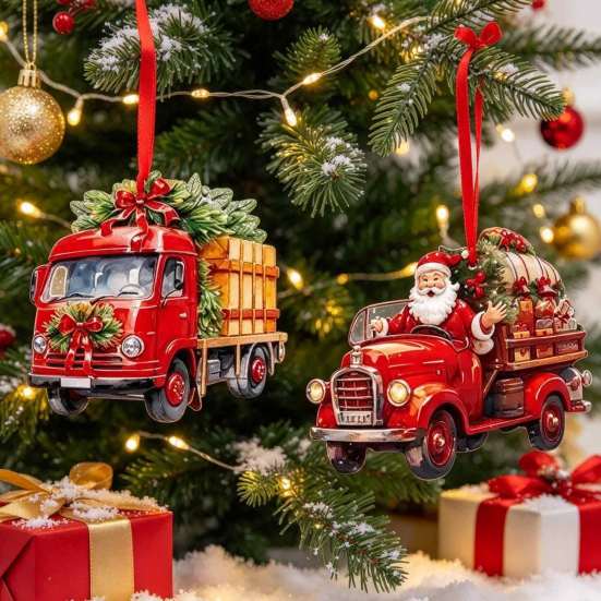 Holiday Gift Tags 12/24/36Pcs Christmas Wooden Ornaments, Santa Claus Red Truck Hanging Decorations with Rope, Reusable Seasonal Decor Xmas
