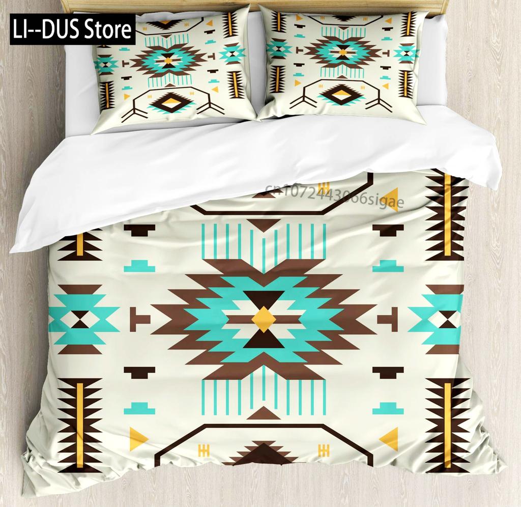 Aztec Duvet Cover Set, Geometrical Indigenous Art, Decorative 3 Piece Bedding Set with 2 Pillow Shams, Twin Full Queen King Size