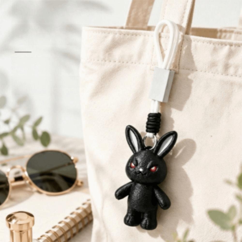 Lightweight Rabbit Keychain Soft Plush Doll Charm Evil Face Plush Keychain Handbag