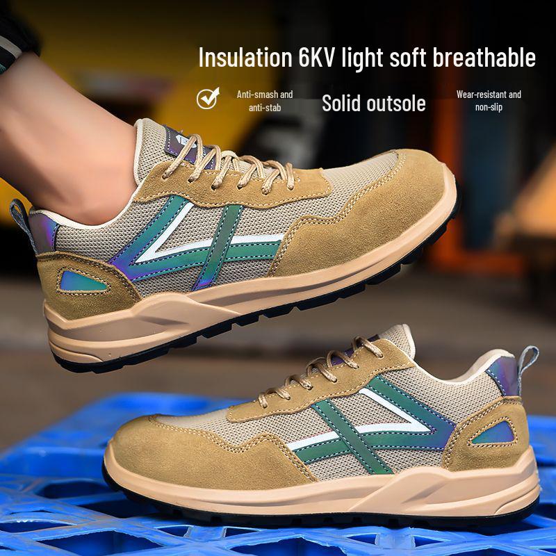 Men's Breathable Anti-Odor Steel Toe Electrician Work Shoes, Anti-Smash, Anti-Puncture, Non-Slip, Insulated up to 6KV, Soft Sole.