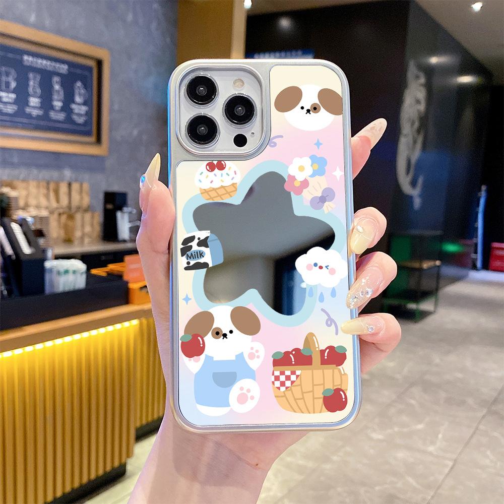 Ins Wind Soft Cute Feeling Apple Puppy Mobile Phone Case iPhone15 Makeup Mirror 16 Cute Mirror Apple 17pro