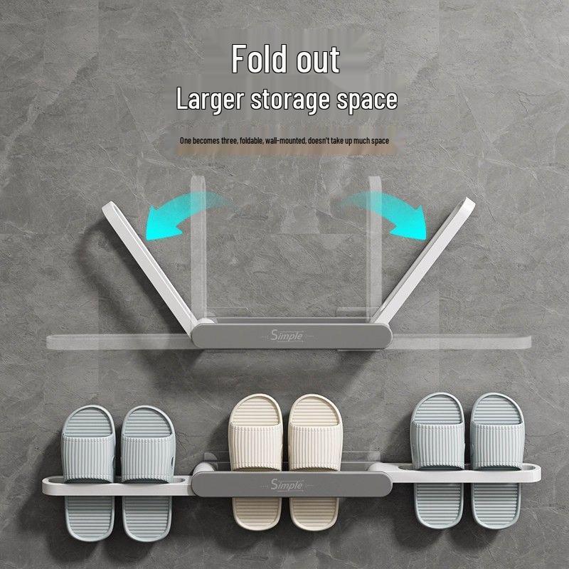 Punch-Free Wall-Mounted Bathroom Slipper Rack for Home Storage