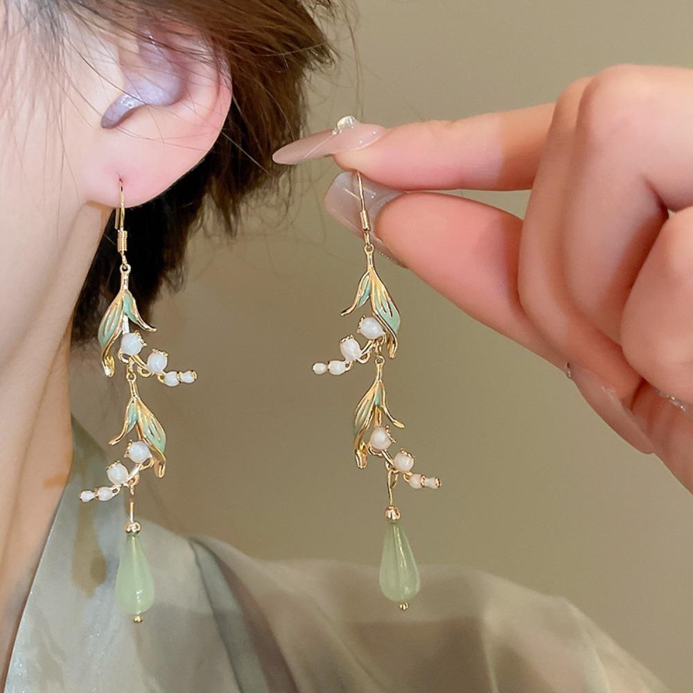 Chinese Ancient Style Long Tassel Dangle Earrings Orchid Water Drops Ear Hook Party
