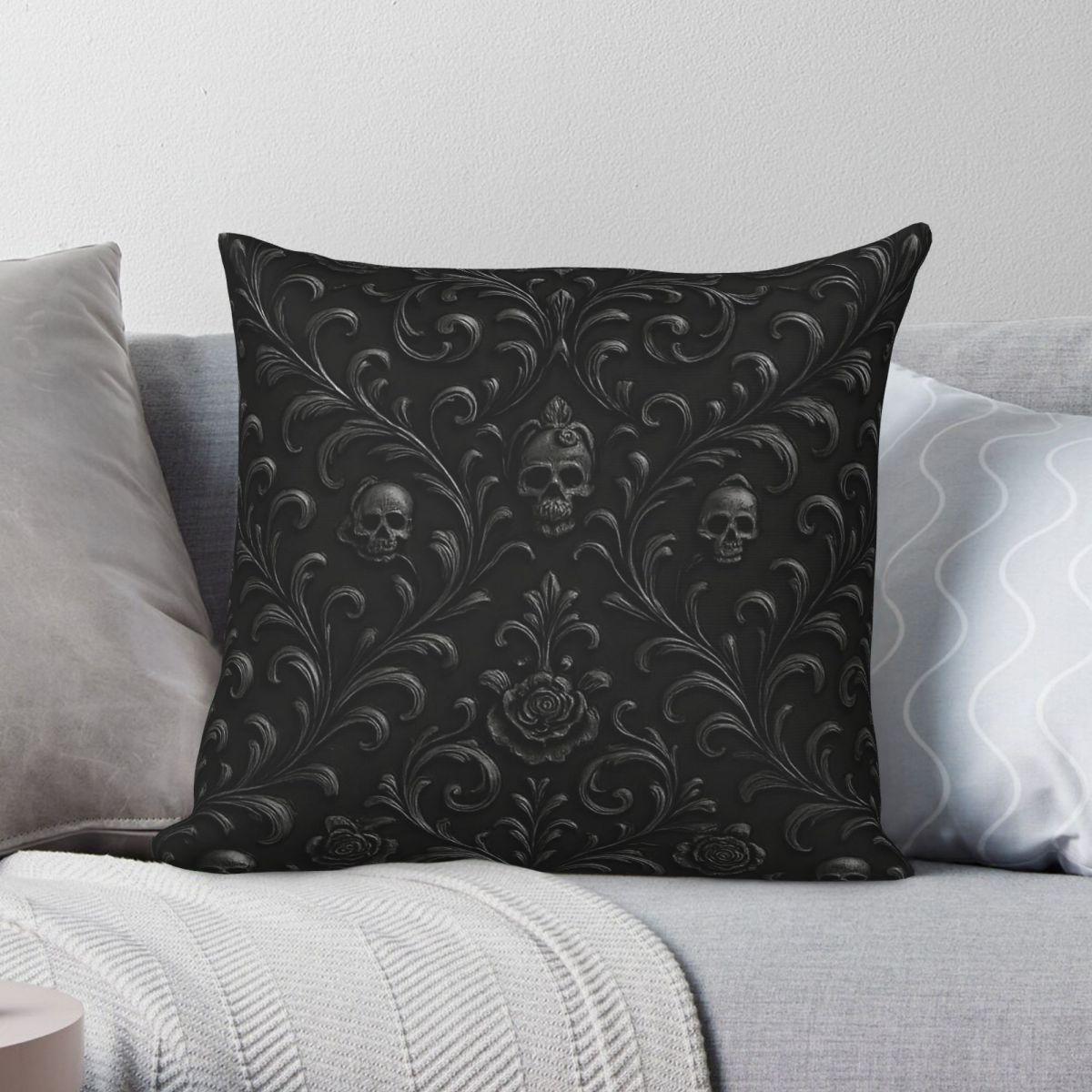 Exquisite Ornaments Unisex Gothic Skulls & Roses Square Pillowcase Polyester Linen Velvet Creative Zip Decorative Car Cushion Cover 45X45