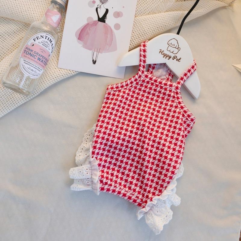 Cute Style Pet Belly Wrap Clothes Four Legged Checkered Printed Dog Clothing Breathable Jumpsuits for Cats